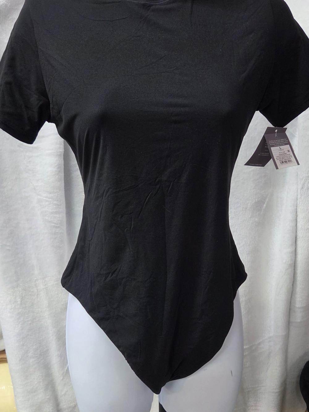 Auden Black Short Sleeve Bodysuit With Thong Back